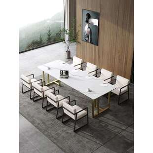 北欧现代简约岩板会议桌办公会客桌椅组合培训接待工作台洽谈长桌