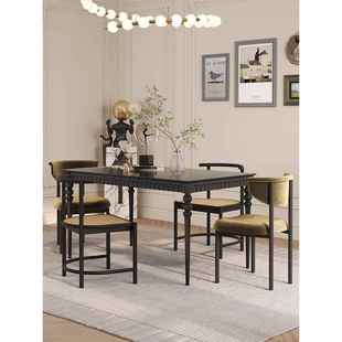 法式复古实木餐桌现代简约客厅小户型饭桌北欧原木中古风餐桌书桌