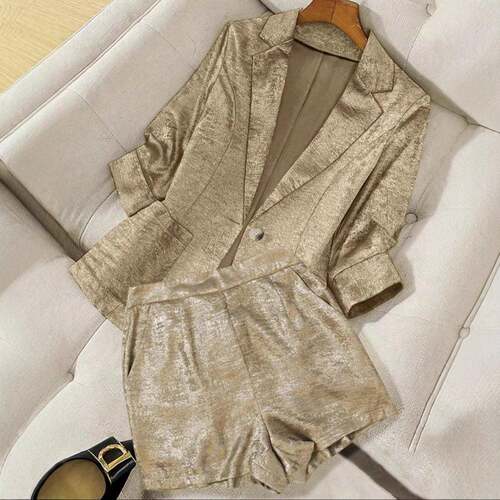 Two-Piece Set Women's Solid Color Blazer & Shorts  Casual