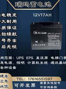 RIMA瑞玛蓄电池UN-12V17AH 监控 消防机柜 UPS电源主机 电梯门禁