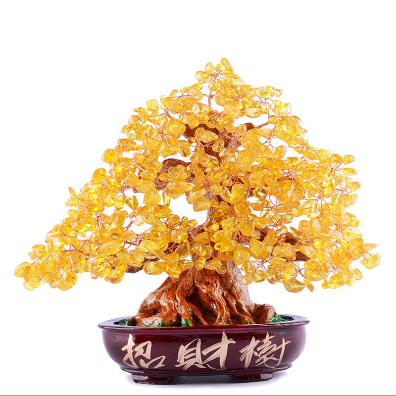 黄水晶摇钱树摆件大招财宝树树家居创意酒柜家装饰品客厅电视柜