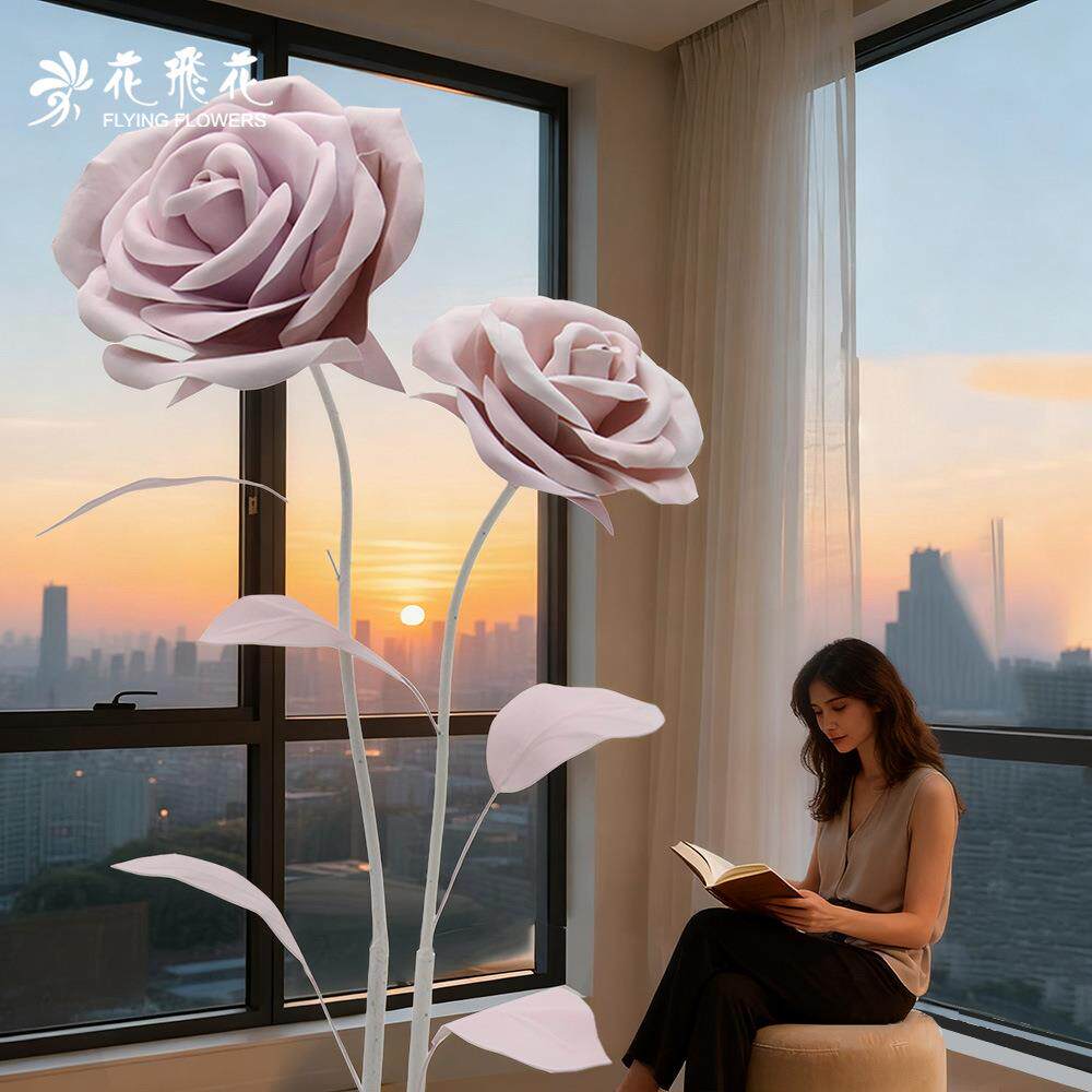 巨型纸艺玫瑰装置商场婚礼浪漫氛围布置七夕情人节拍摄打卡道具