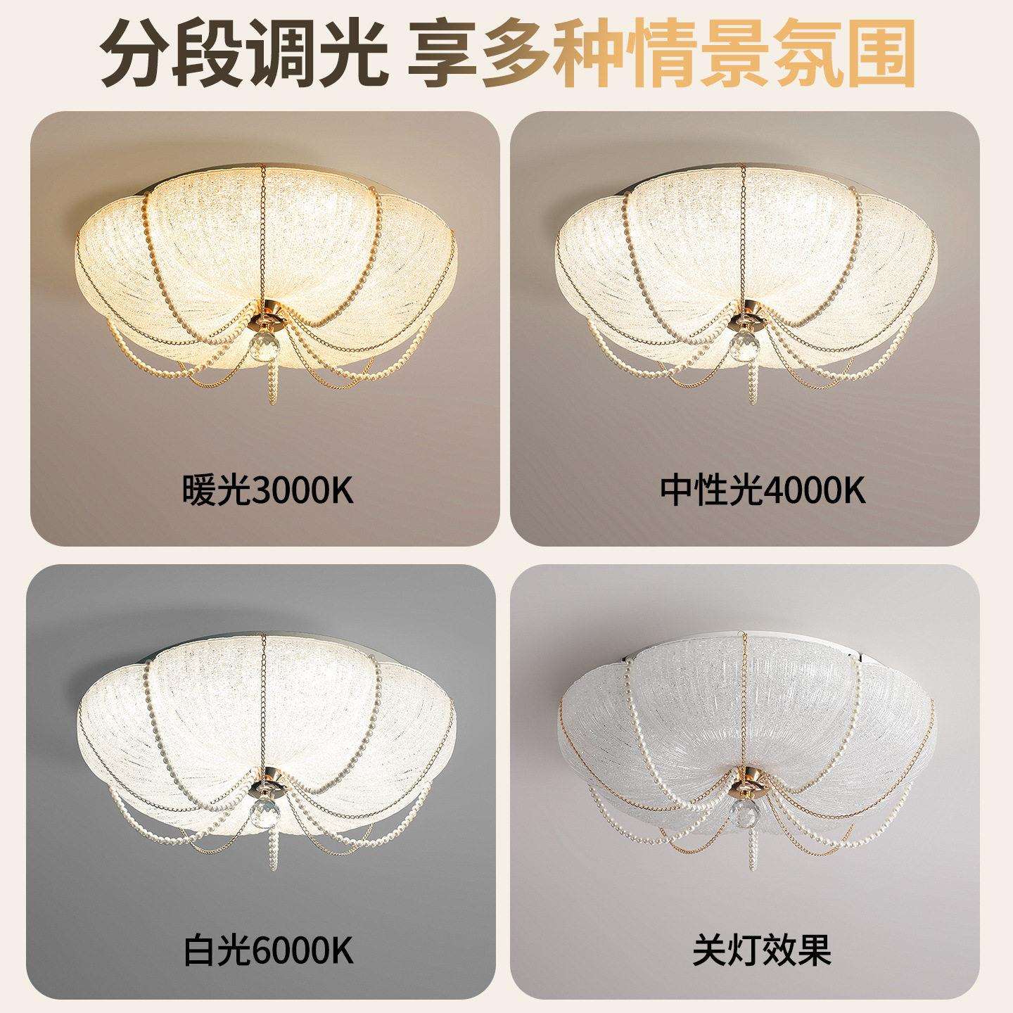 卧室吸顶灯轻奢法式南瓜珍珠水晶主卧书房灯护眼房间中山灯具055L