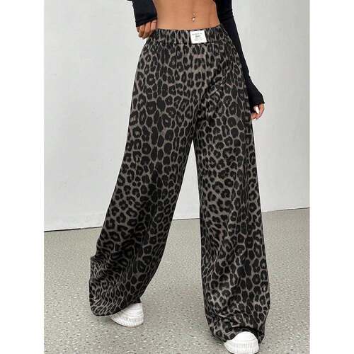 A women's casual wide-leg floor-grazing trousers with a