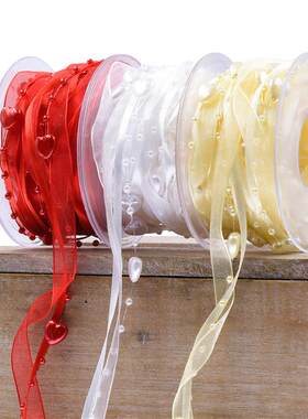 新款直销亚马逊爱心珠链绸带白色 情人节婚礼布置红色塑料婚庆装