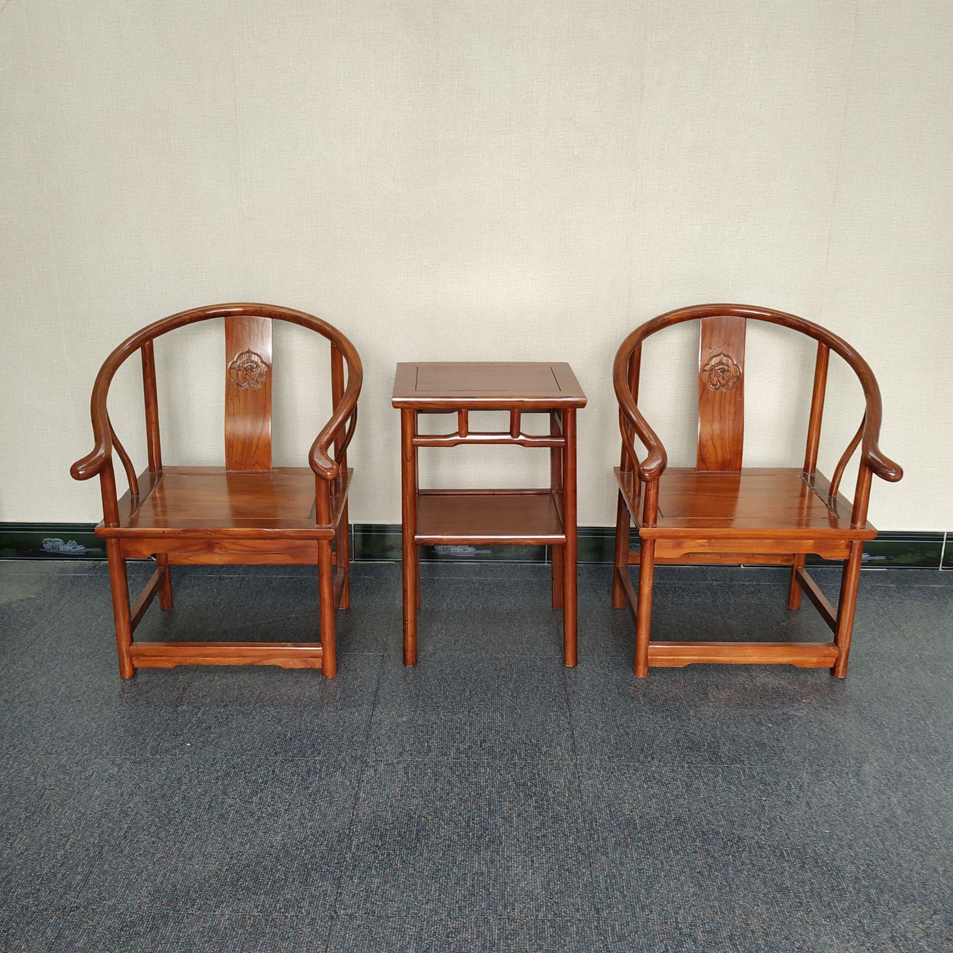 老榆木白茬胚实木椅子免漆客厅茶桌椅靠背椅仿古新中式圈椅太师椅