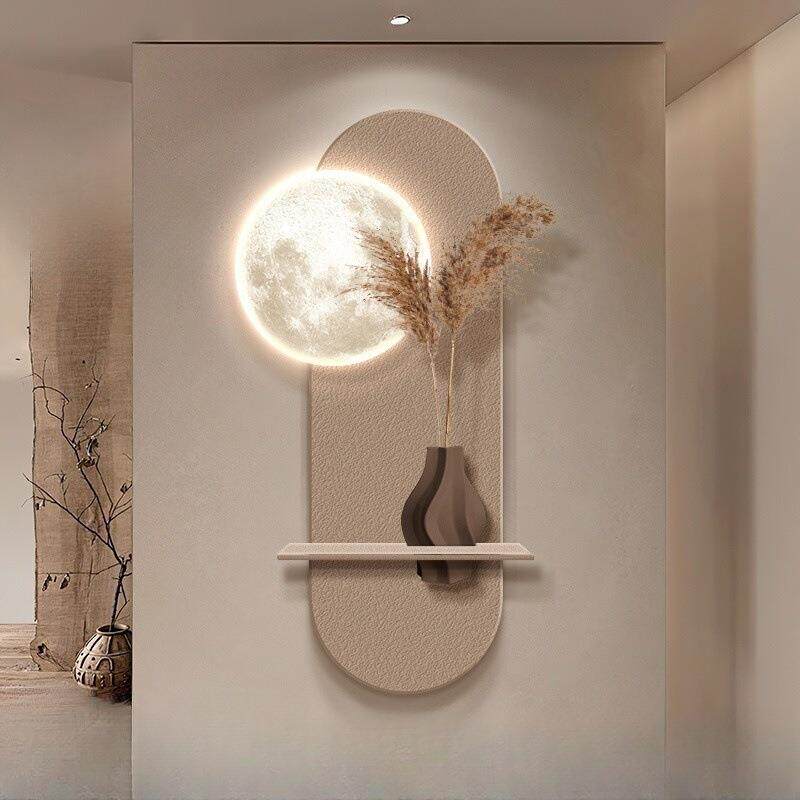 侘寂风玄关装饰画极简约现代高级感壁画灯入户正对门走廊过道挂画