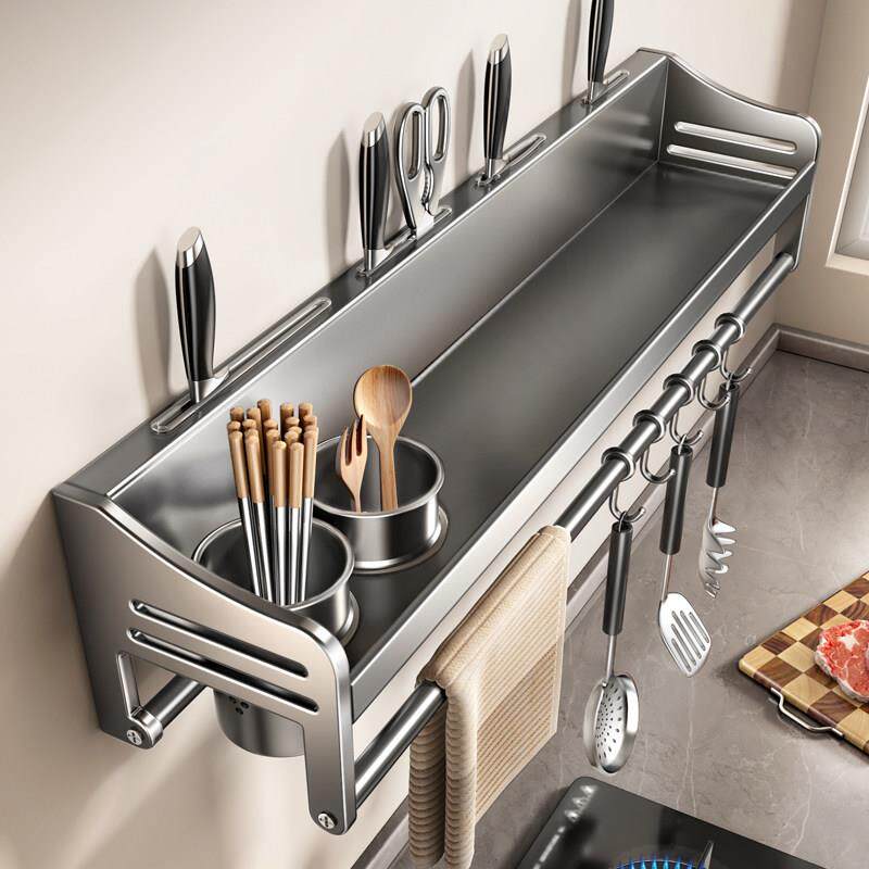 304不锈钢厨房置物架免打孔壁挂式调味料筷子刀架用品大全收纳层