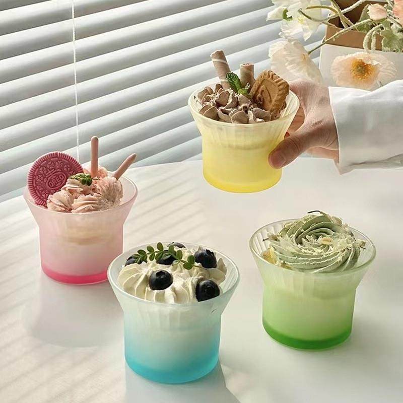 阔口竖纹彩色甜品杯家用夏天雪糕奶昔冰淇淋玻璃杯酸奶咖啡杯耐热,餐饮具,咖啡杯,淘宝优惠券,粉丝福利购,淘宝优惠卷