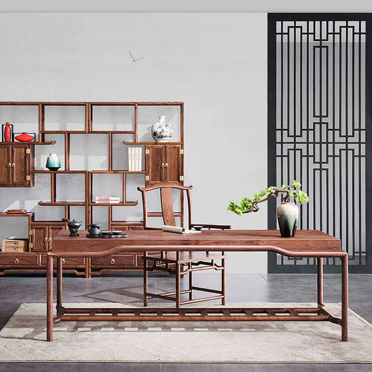 新中式黑胡桃木书桌家用电脑桌写字台书房办公桌椅组合实木书法桌,商业/办公家具,办公电脑桌,淘宝优惠券,粉丝福利购,淘宝优惠卷