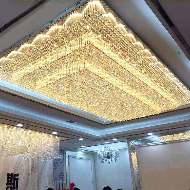 酒店大堂宴会厅吸顶灯售楼部沙盘装饰水晶灯珠宝店长方形水晶吊灯