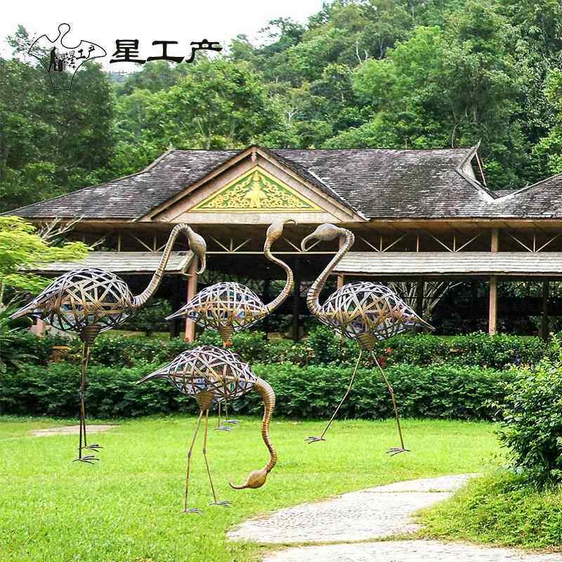 不锈钢火烈鸟鹤雕塑酒店门庭水景装饰摆件售楼部园林绿地景观雕塑