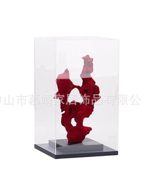 创意新中式现透明罩子红色太湖石摆件客厅茶几书桌玄关家居饰品