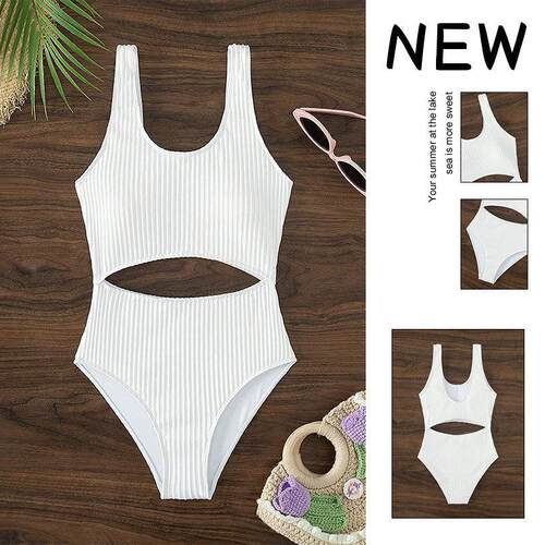 Strapless lace up bikini swimsuit, backless three-point