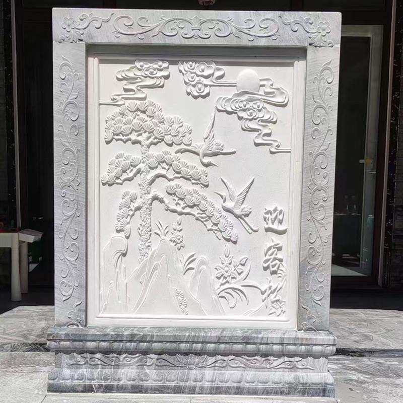雕汉白影玉壁屏风浮雕中式照石壁青石花岗7岩福字镂空墙别墅玄关