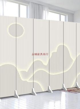 纯白色屏风隔断简约现代进门公司LOGO办公室遮挡移动折叠简易折屏