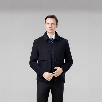 羊毛双面呢夹克可拆休8211-BB卸羽绒内胆呢加男商务闲毛外套厚西