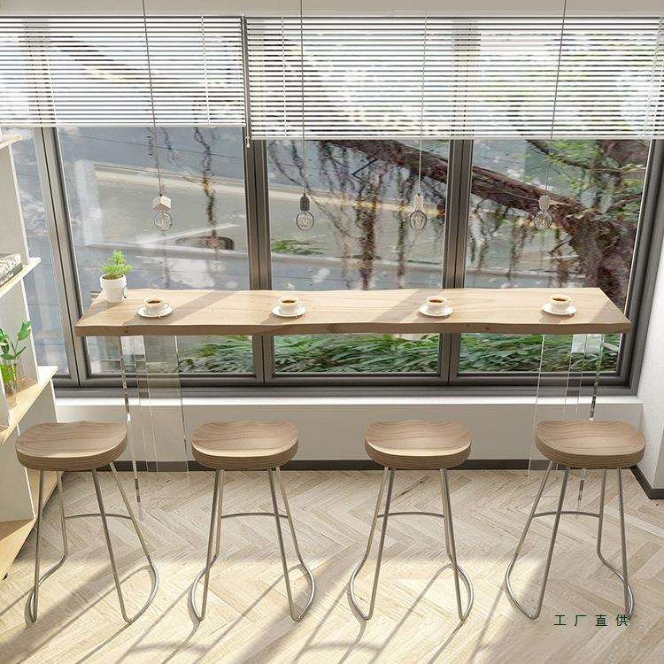 亚克力实木吧台桌简约现代 家用靠墙悬浮透明高脚桌 吧台桌椅组合