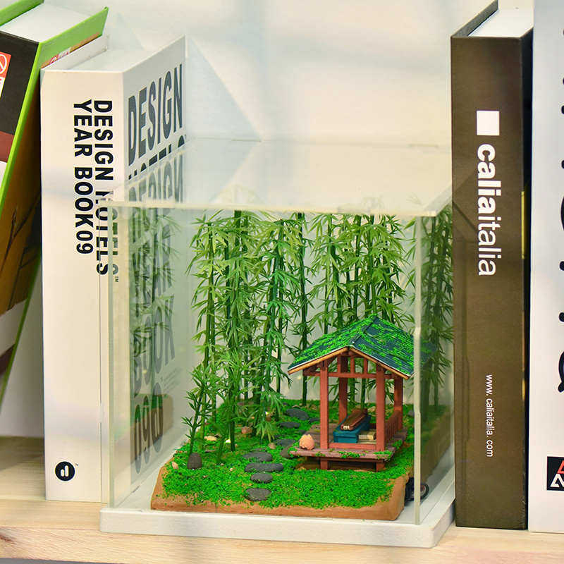 文创中国风小屋竹里馆diy手工制作木亭子竹林场景模型书架摆件