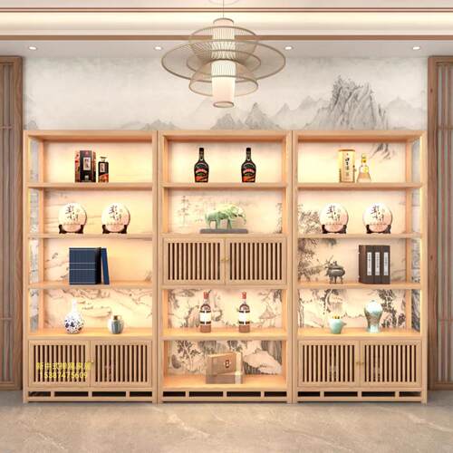 实木新中式博古架带灯展示柜 茶叶架隔断多宝阁 高质感白蜡木制成