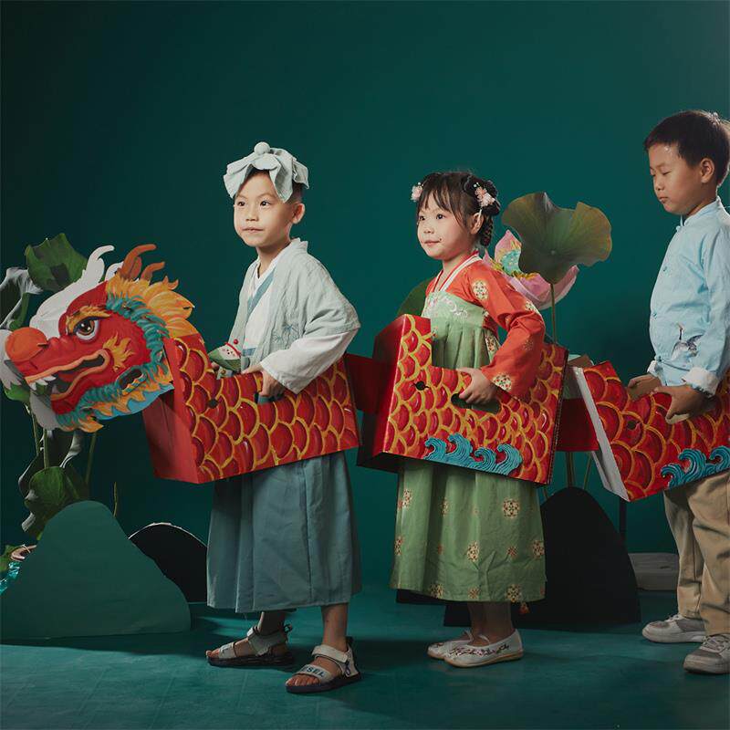 端午节儿童创意舞龙舟模型玩具幼儿园划龙船舞龙头手工制作材料包