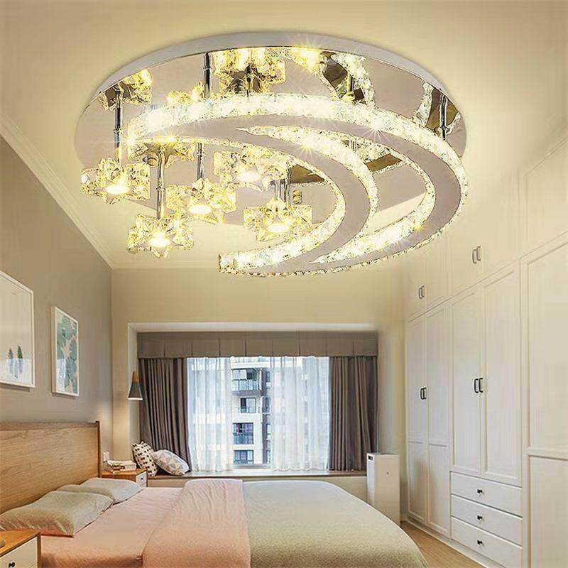 led创意圆形客厅水晶灯 卧室浪漫温馨现代简约星星月亮吸顶灯