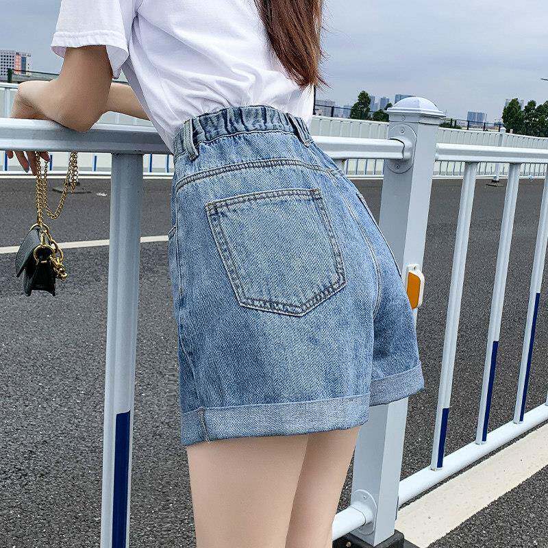 松紧腰牛仔短裤女薄款宽松2026年夏季新款高腰显瘦阔腿a字裤热裤