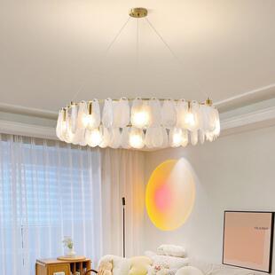 简约轻奢客厅圆圈吊灯浮云玻璃创意房间灯大气家用餐厅卧室铜吊灯