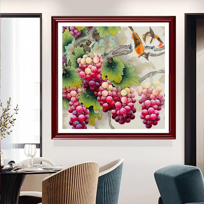 紫气东来新中式挂画餐厅客厅沙发背景墙装饰画硕果累累葡萄壁画