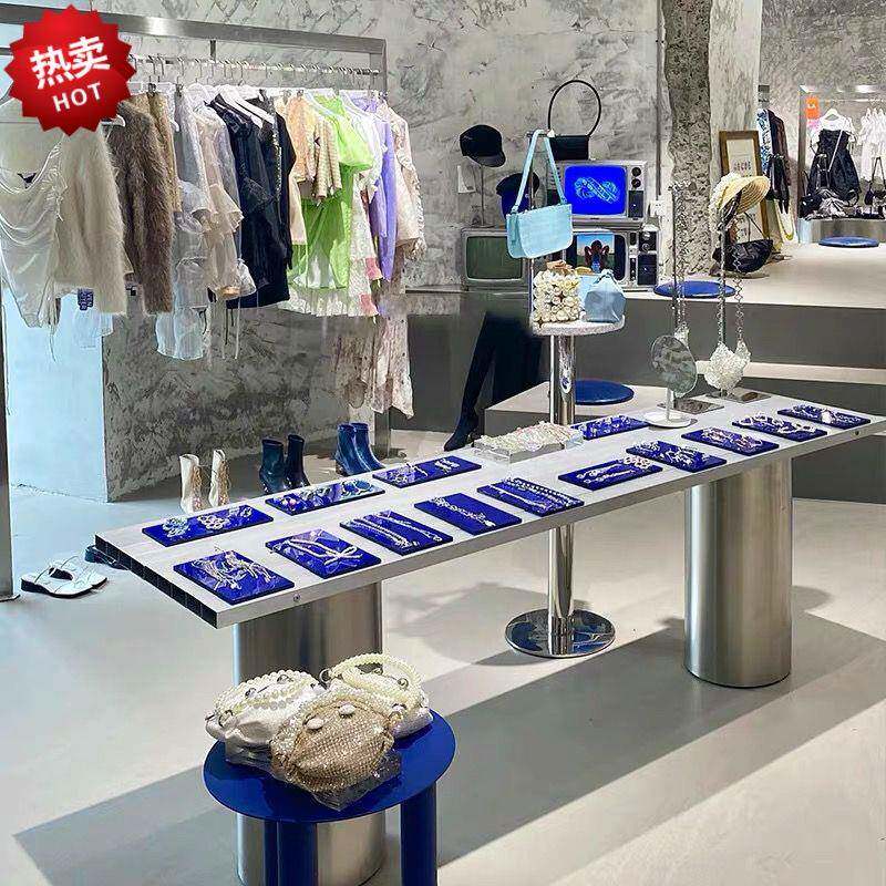 服装店装修工中岛台饰品陈列展示台长方形不锈钢展示架陈列架新款