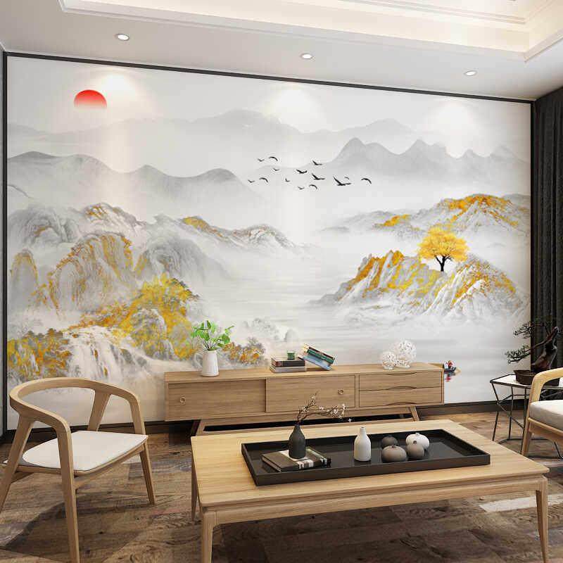 中式山水大气意境墙布电视背景墙壁纸2025年新款客厅沙发定制壁画,家装主材,定制壁画,淘宝优惠券,粉丝福利购,淘宝优惠卷