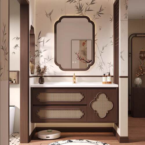 中古风浴室柜组合宋氏美学卫生间洗漱台橡木陶瓷一体洗手池洗脸盆