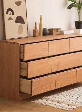 日式约简实木斗柜CFG樱桃木室现代储物柜黑卧桃木收纳柜家用胡电