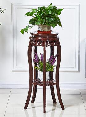 实木质矮花架客厅落地中式奇石架古董盆景桌空调鱼缸架子底座圆形