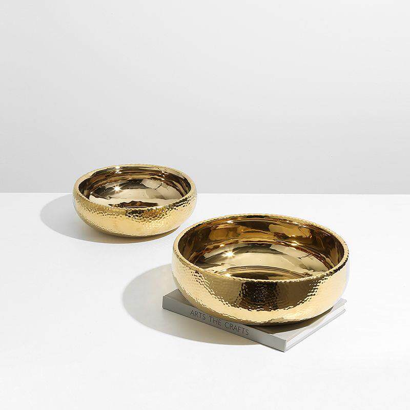 美式轻奢金色圆点水波纹陶瓷果盆样板房展厅餐桌茶几收纳盘装饰品