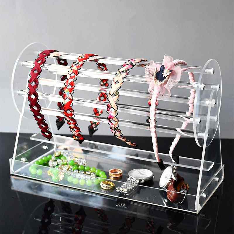 亚克力头箍架360度旋转发箍架子桌面头绳收纳道具耳环首饰展示架