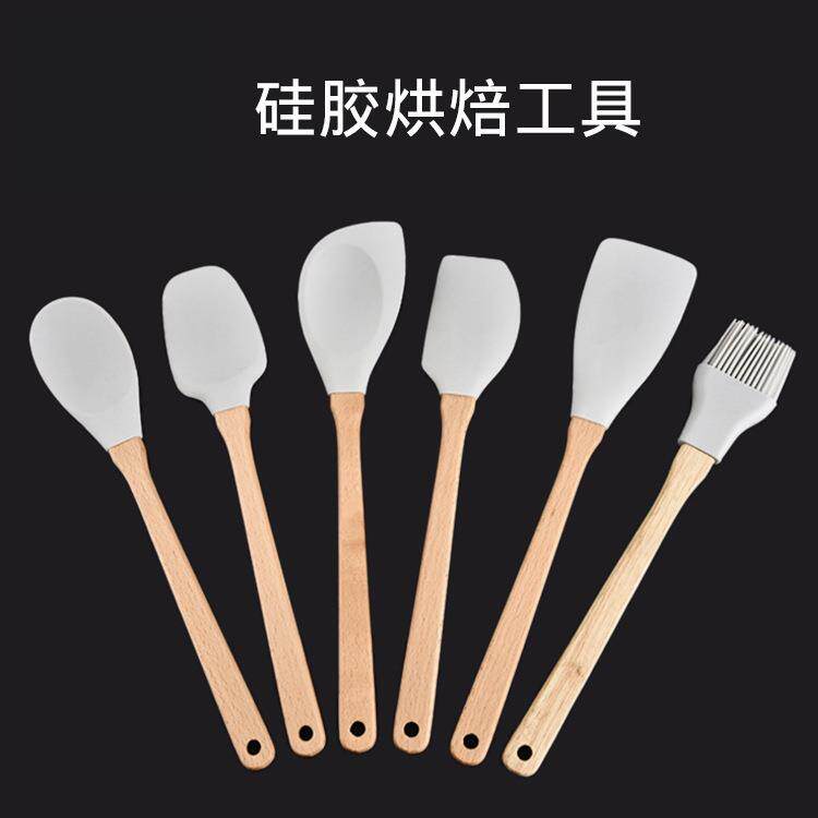 硅胶厨具 硅胶刮刀6件套 硅胶烘焙工具 木柄刮刀油刷套装 铲刮勺
