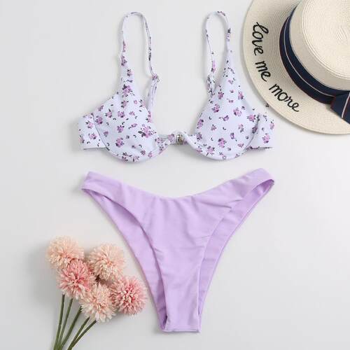 Women ' s Bikini Two - Piece Set , V - Neck Thin Strap Top ,