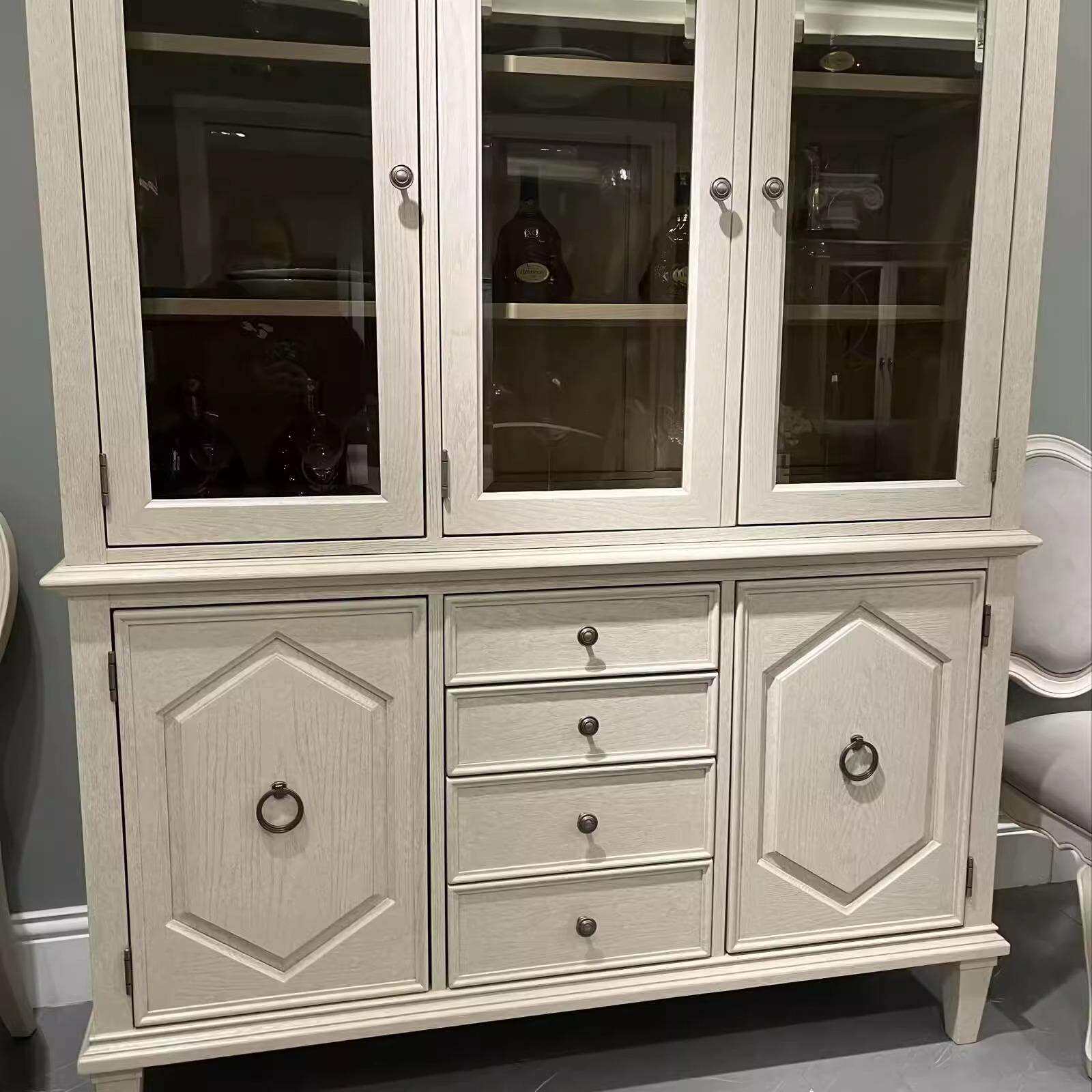 美式实木餐边柜橡木复古白茶水柜玻璃酒柜门厅隔断柜北美之家女王