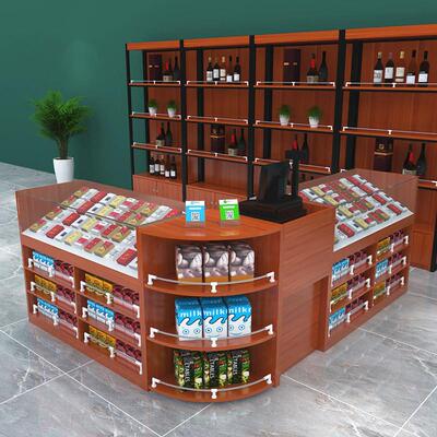 超市香烟玻璃柜台便利店烟酒柜转角多功能组合收银台木质展示柜台