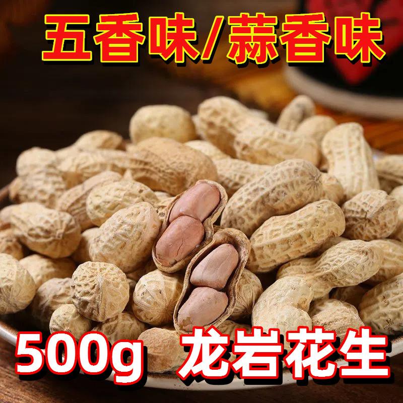 新货龙岩花生蒜香五香味带壳炒货过年零食袋装500g酥脆美味健康下