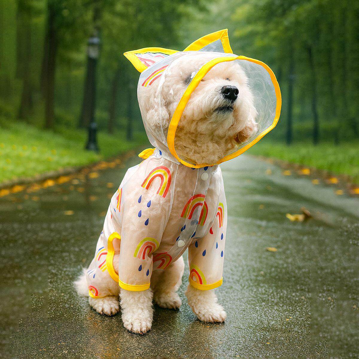 PETCIRCLE宠物圈狗狗雨衣透明防水彩虹雨披泰迪比熊雪纳瑞