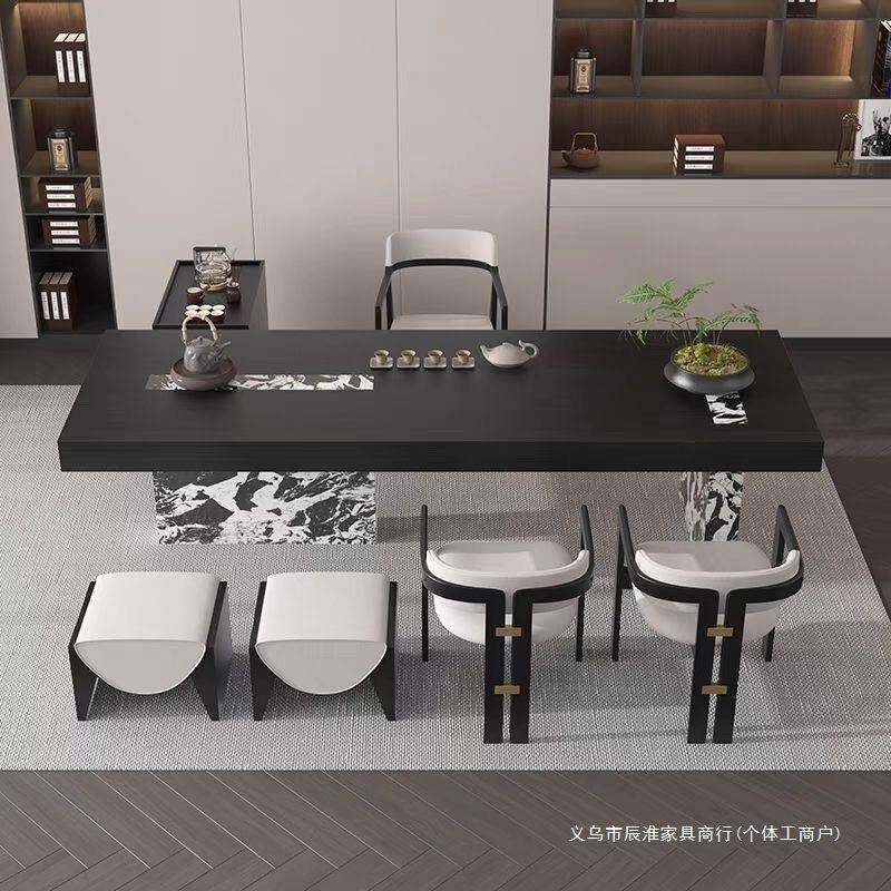 中式实木桌椅茶桌组合办公办公室别墅设计师轻奢岩板泡茶茶台