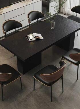 依诺陨石纯黑岩板餐桌椅组合客厅家用意式极简长方形2025新款饭桌