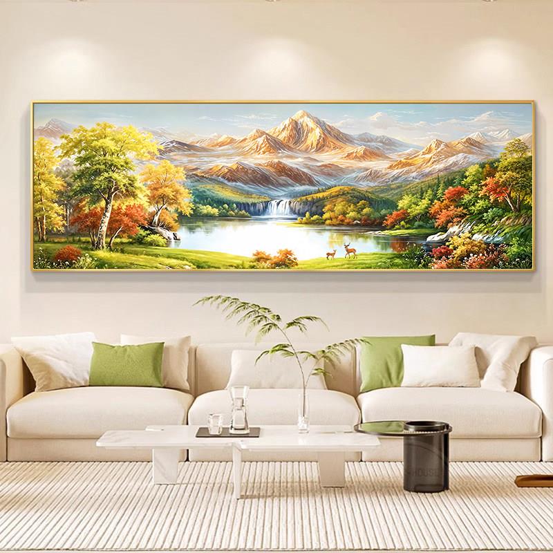 日照金山客厅装饰画沙发背景墙聚宝盆挂画西墙高级山水画风景壁画