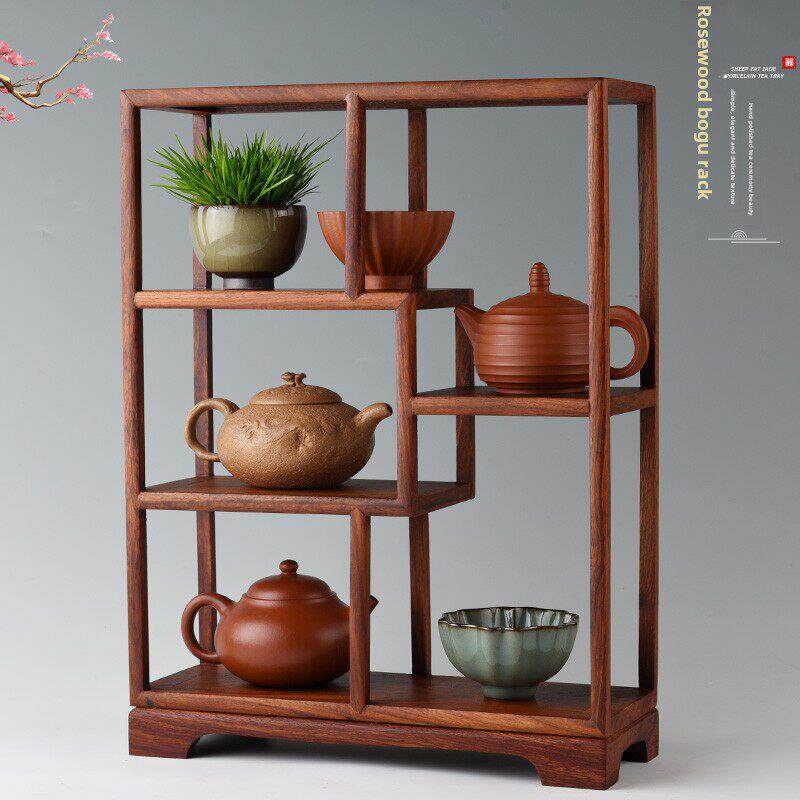 红木薄谷架小实木饰品茶具茶杯架多宝亭紫砂壶展示架储物架
