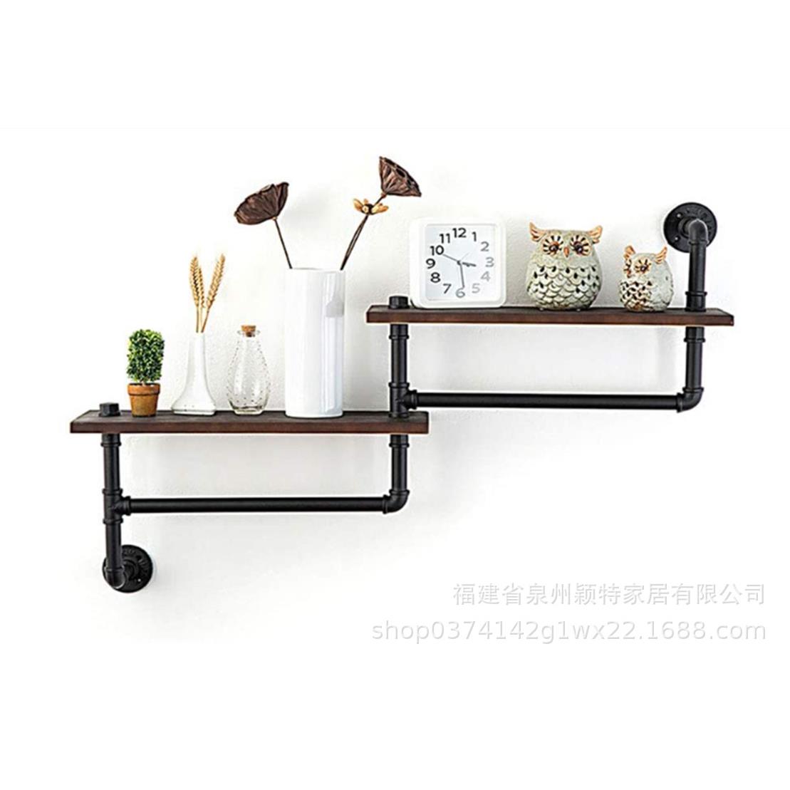 工业风壁挂式置物架水管货架搁板托架复古墙上收纳书架定 制跨境