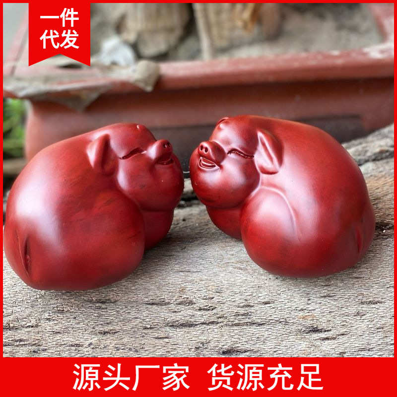 仙游木雕 红花梨小猪十二生肖摆件直播跑量款木雕/根雕万