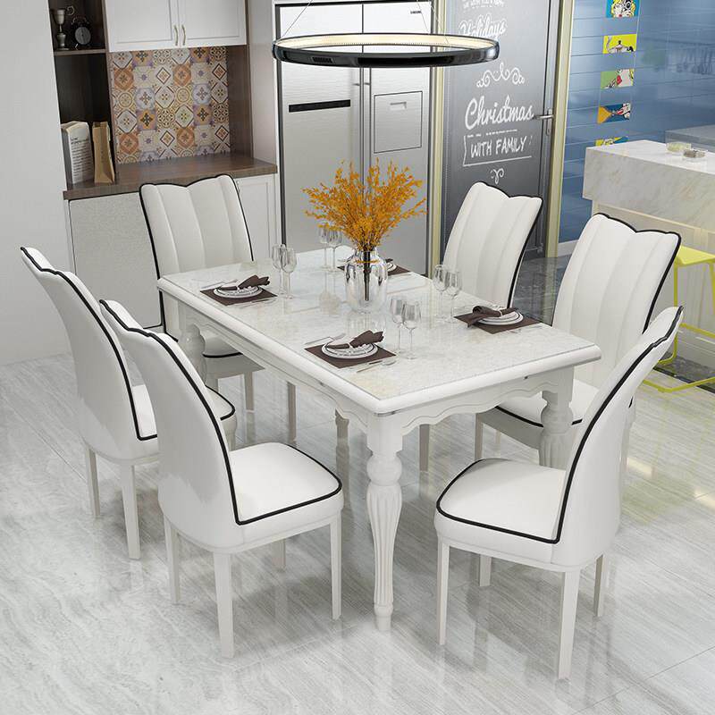 实木餐桌椅组合现代简约欧式小户型长方形餐桌钢化玻璃家用饭桌子