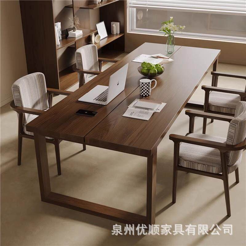 简约全实木书房书桌轻奢现代办公桌原木电脑桌客厅大板桌工作台